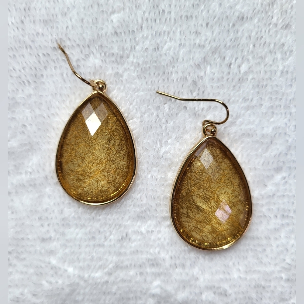 Golden Cotton Translucent Teardrop Statement Dangle Earrings / Pierced